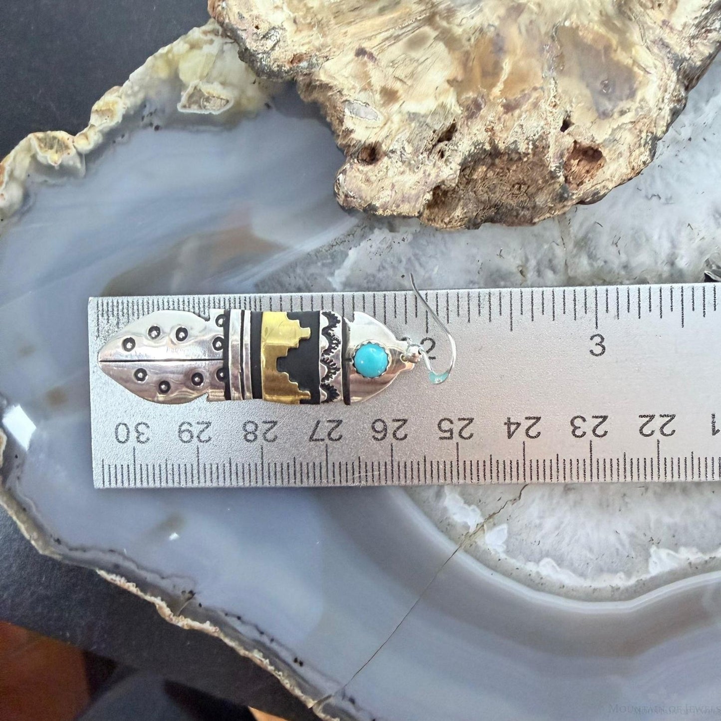 Tommy & Rosita Singer Sterling Silver & GF w/Turquoise Dot Stamped Dangle Earrings For Women