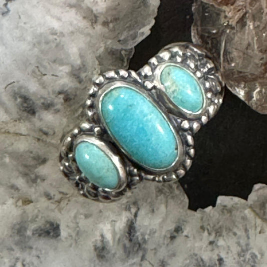 Carolyn Pollack Sterling Silver 3 Oval Turquoise Decorated Ring For Women