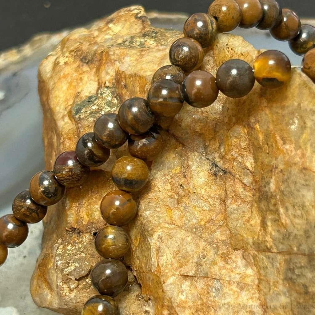 Sterling Silver 6mm Tiger's Eye Beads 18" Necklace For Women