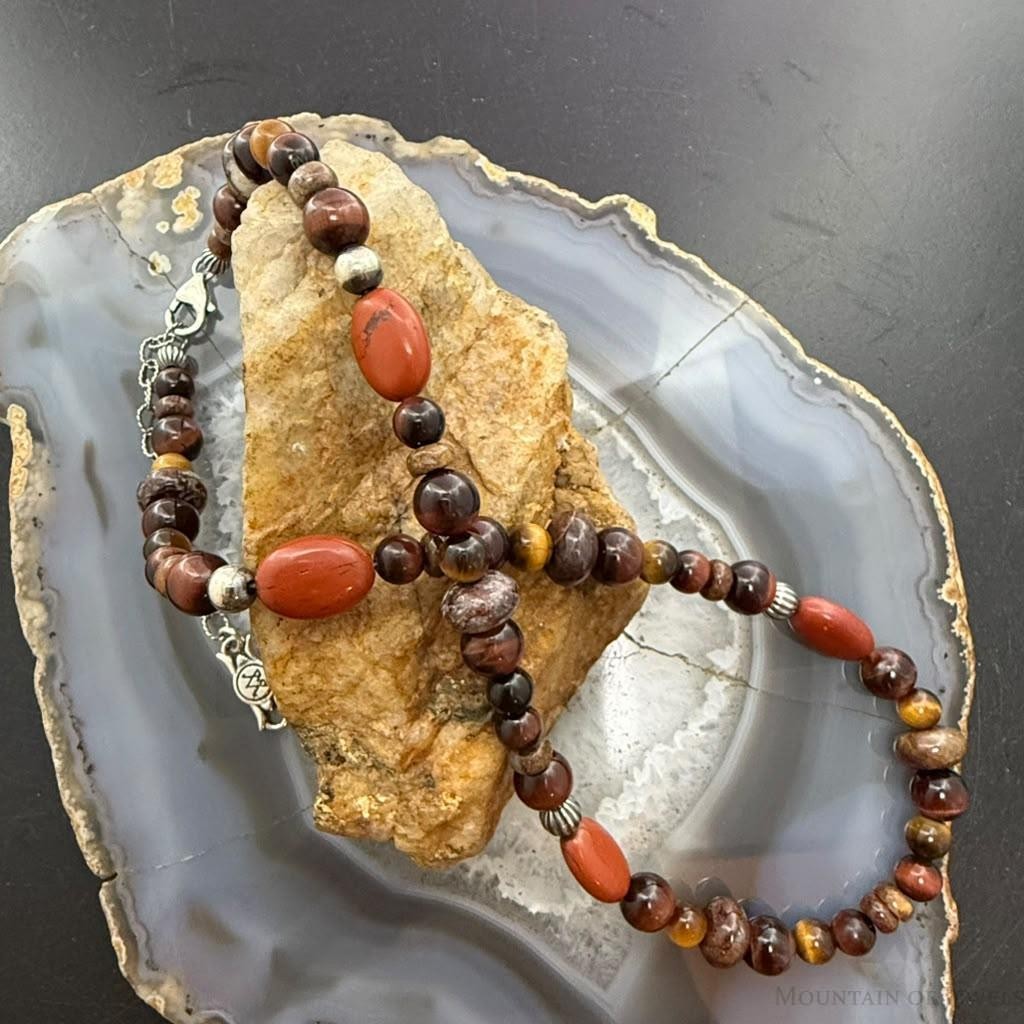 Carolyn Pollack Sterling Silver Tiger's Eye & Jasper 17"-20" Necklace For Women