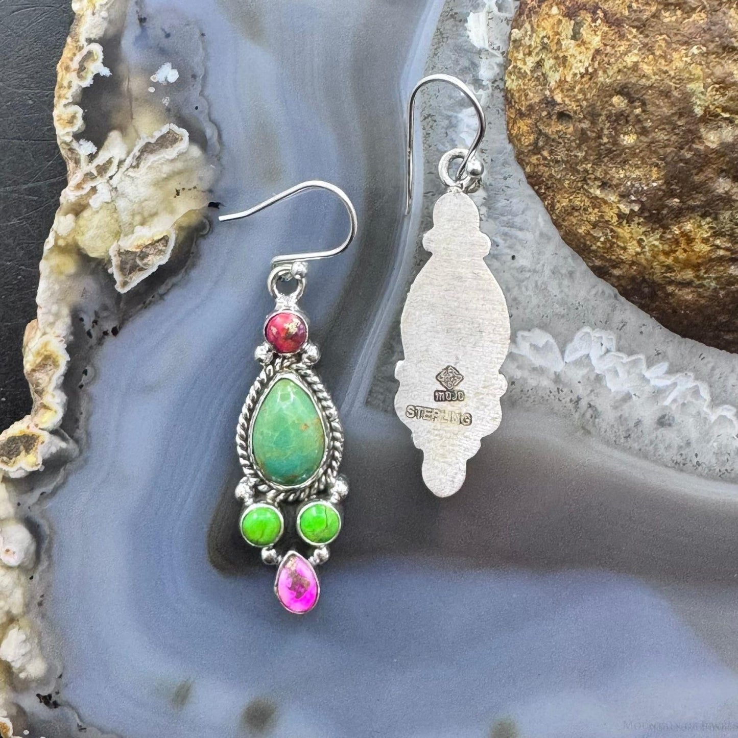 Sterling Silver Southwestern Style Multistone Cluster Dangle Earrings For Women #4