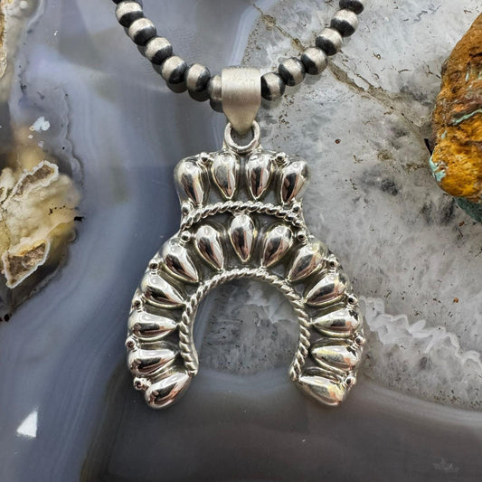 Southwestern Style Sterling Silver Decorated Cluster Naja Pendant For Women