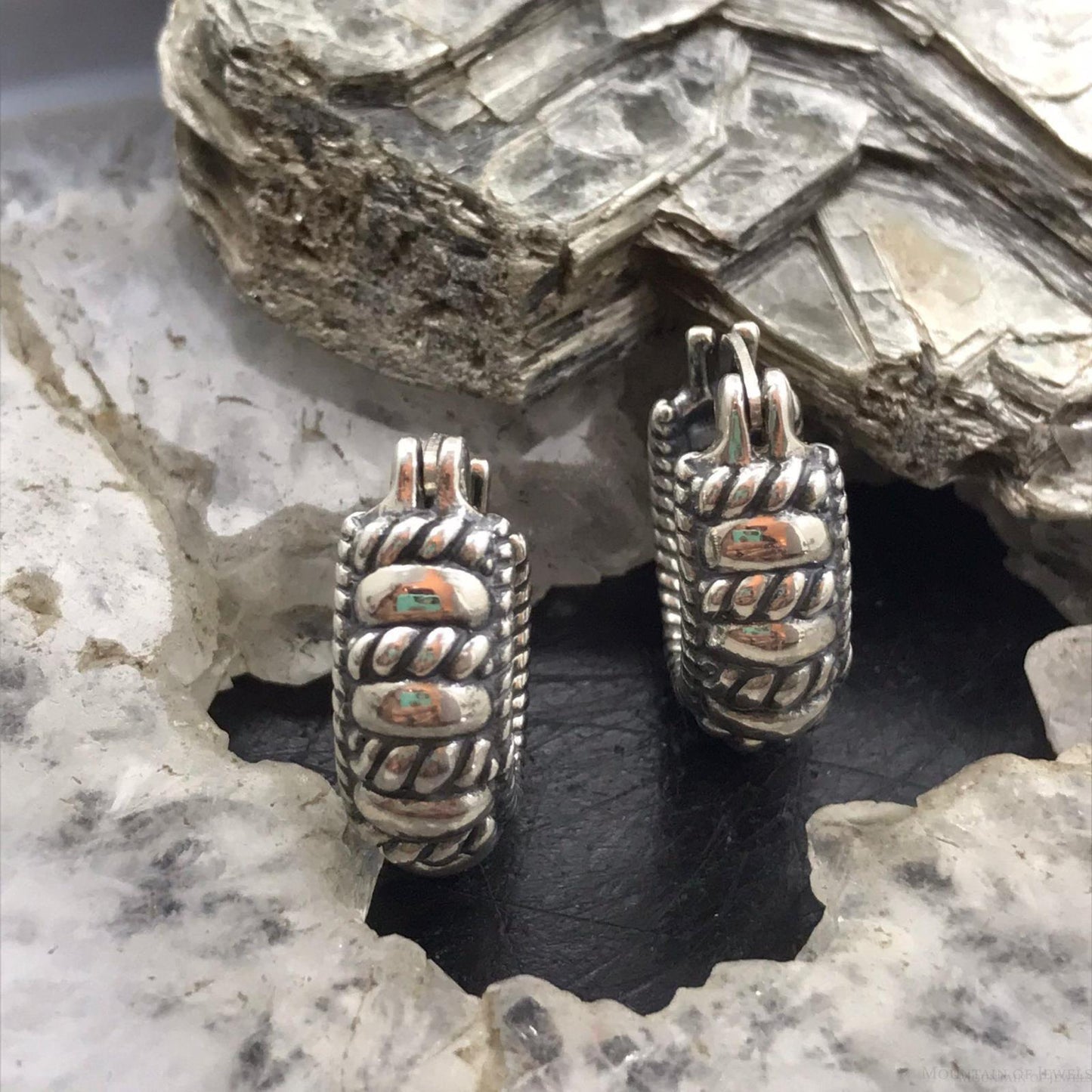 Carolyn Pollack Sterling Silver Medium Width Decorated Hoop Earrings For Women