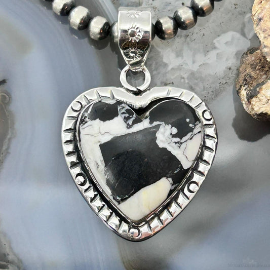 Sterling Silver Southwestern Style White Buffalo Decorated Heart Pendant For Women #1