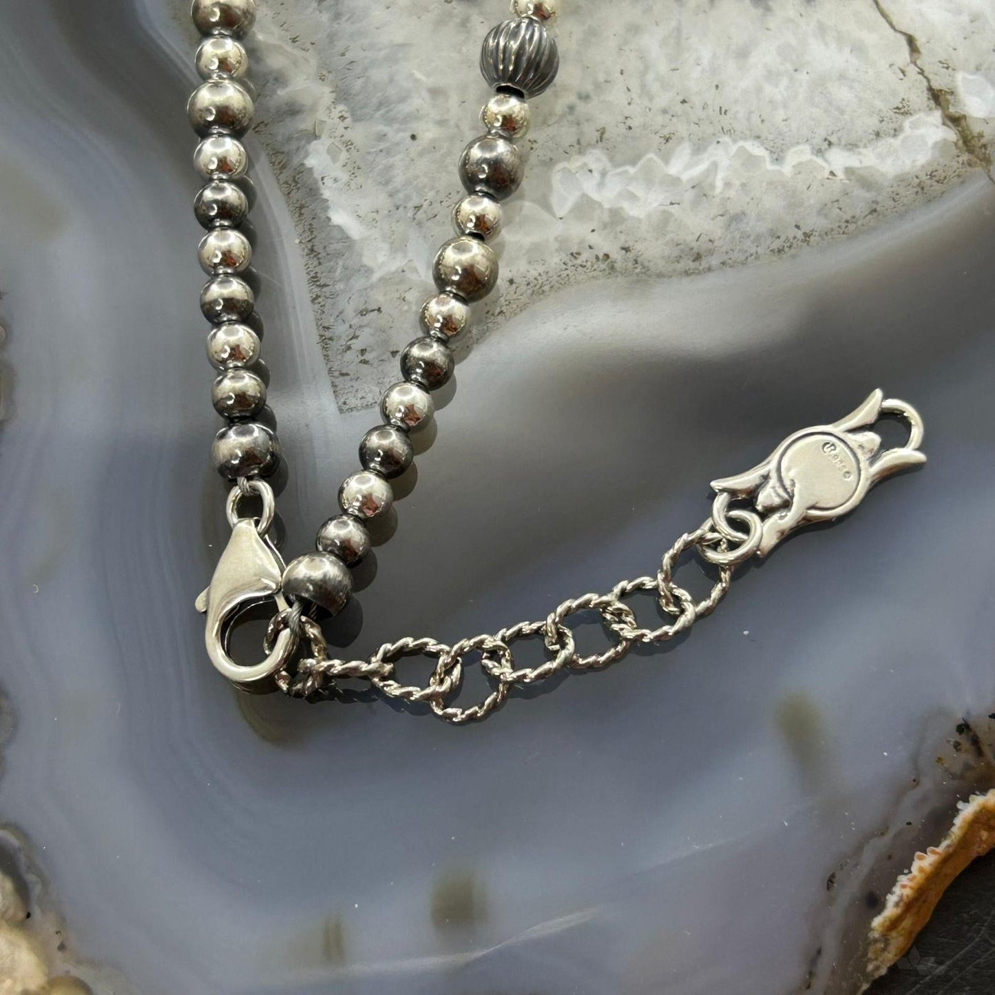 Carolyn Pollack Sterling Silver Decorated 3mm-6mm Graduated Beaded Necklace For Women
