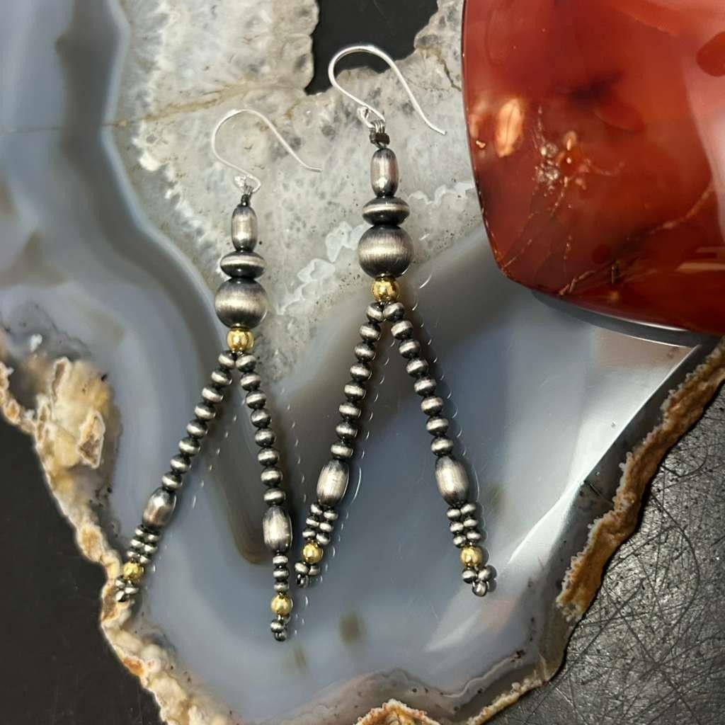 Various Sizes Navajo Pearl Beads Sterling Silver Dangle Earrings For Women