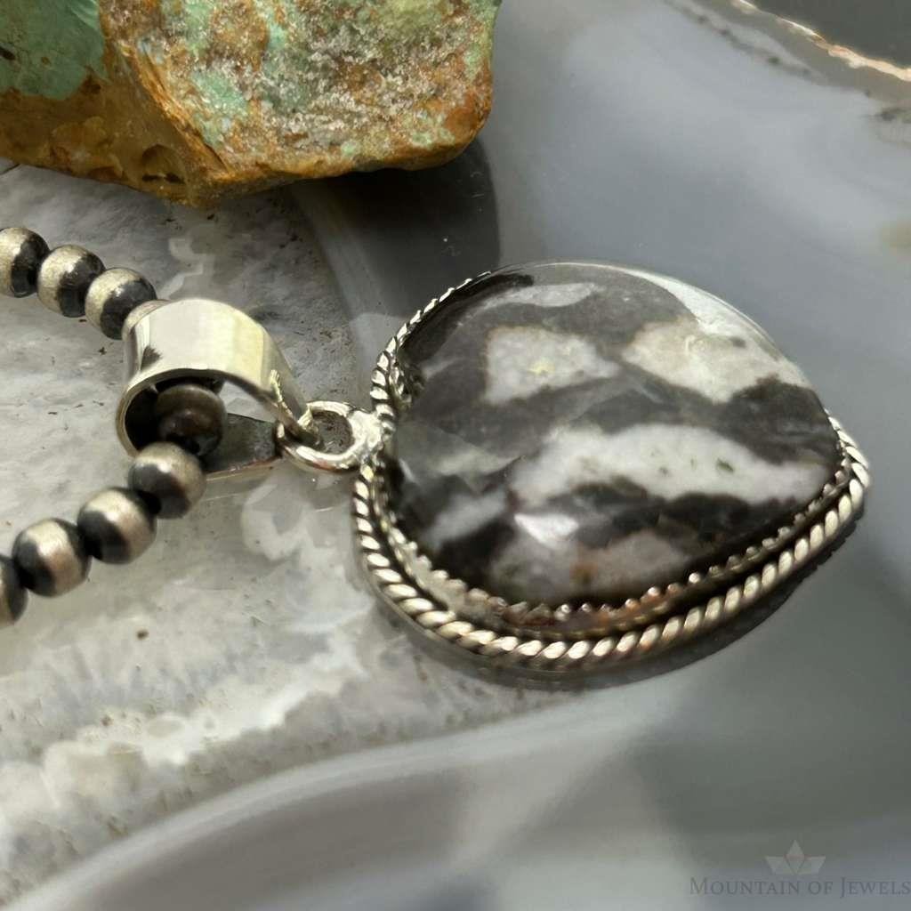 Sterling Silver Southwestern Style White Buffalo Heart Pendant For Women #4
