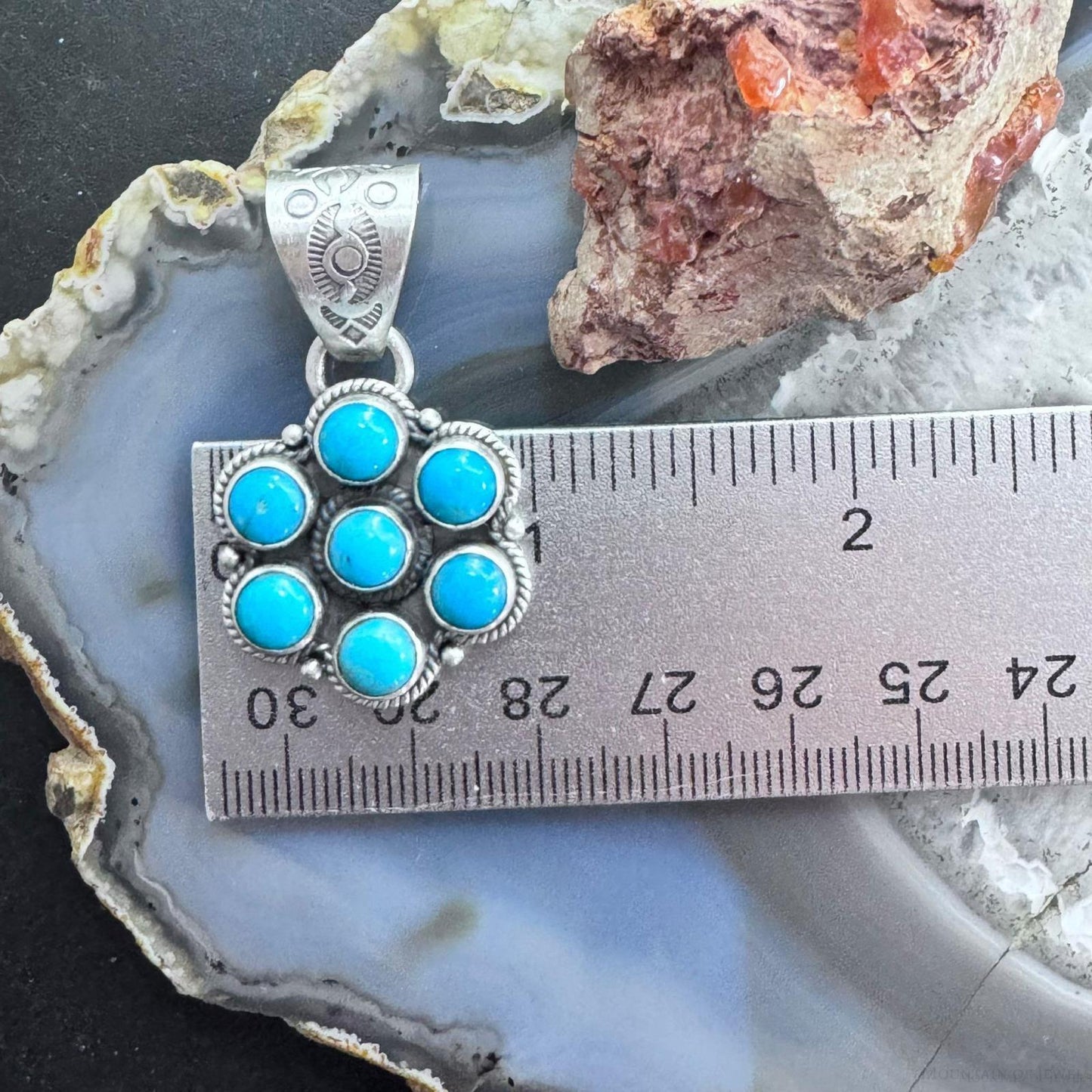 Native American Sterling Silver Turquoise Decorated Cluster Pendant For Women