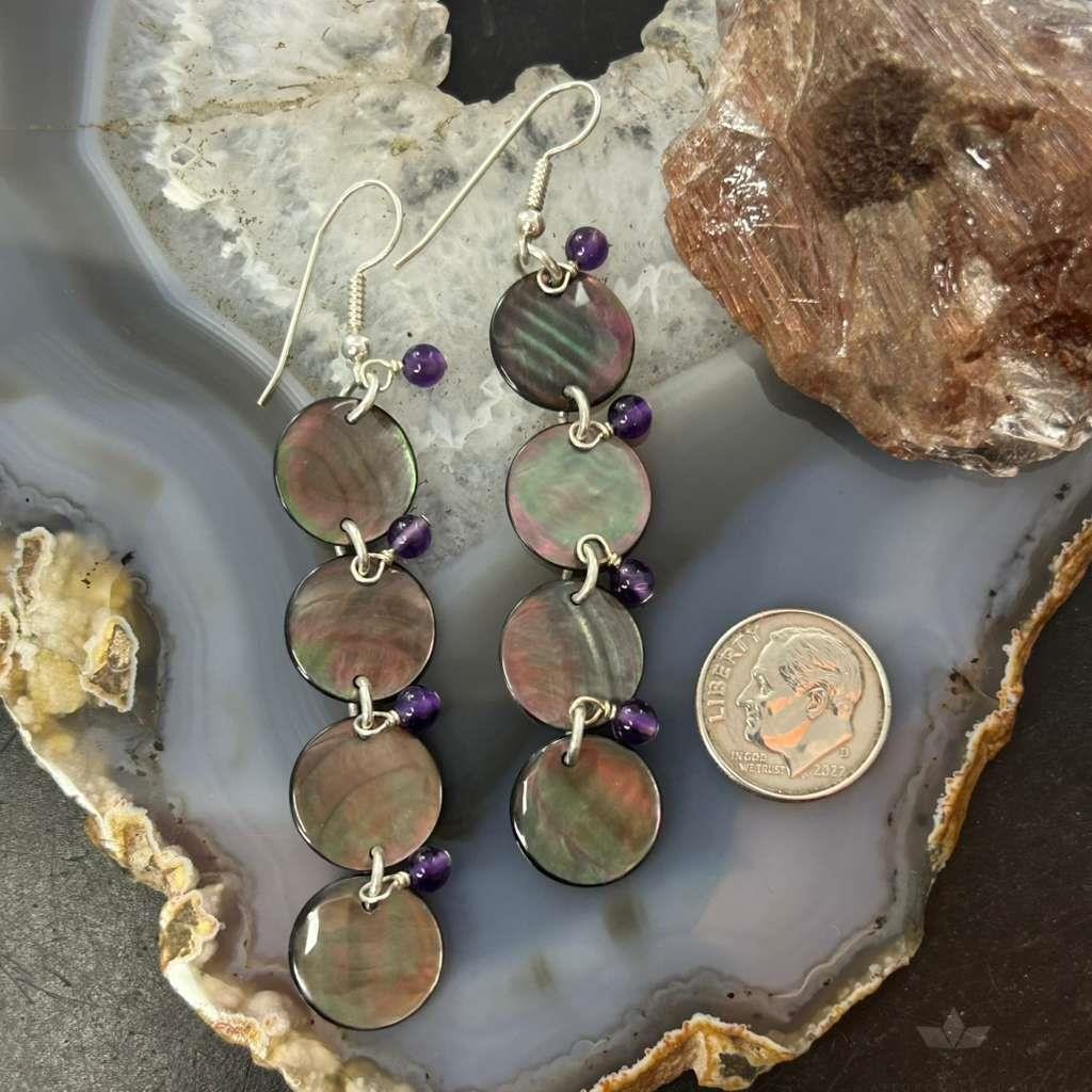 Carolyn Pollack Sterling Silver Brownish-Gray MOP & Amethyst Dangle Earrings For Women
