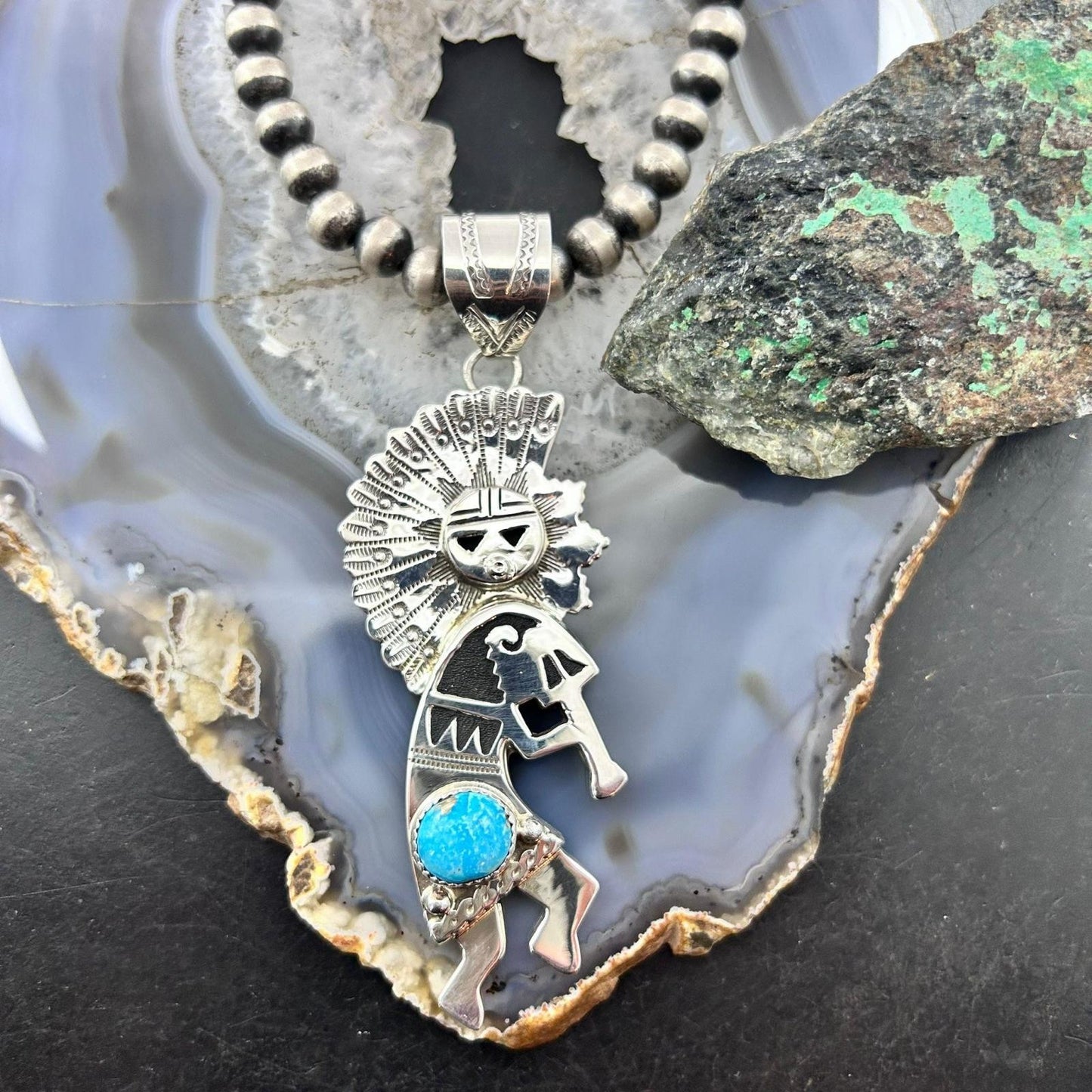 Alonzo Mariano Sterling Silver Turquoise Unisex Kokopelli Kachina Dancer Pendant