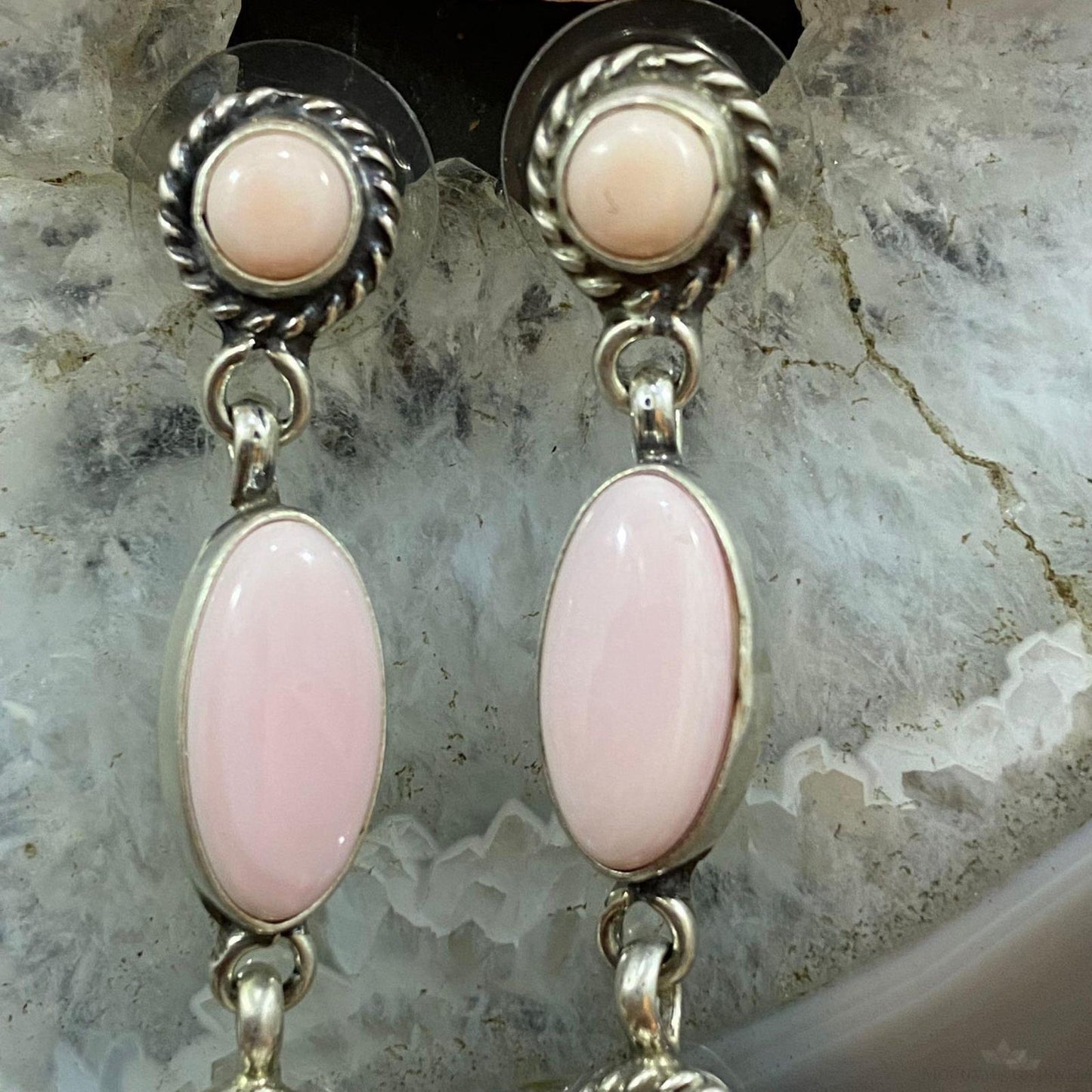 Monica Silversmith Sterling Silver Pink Conch Shell Dangle Earrings For Women