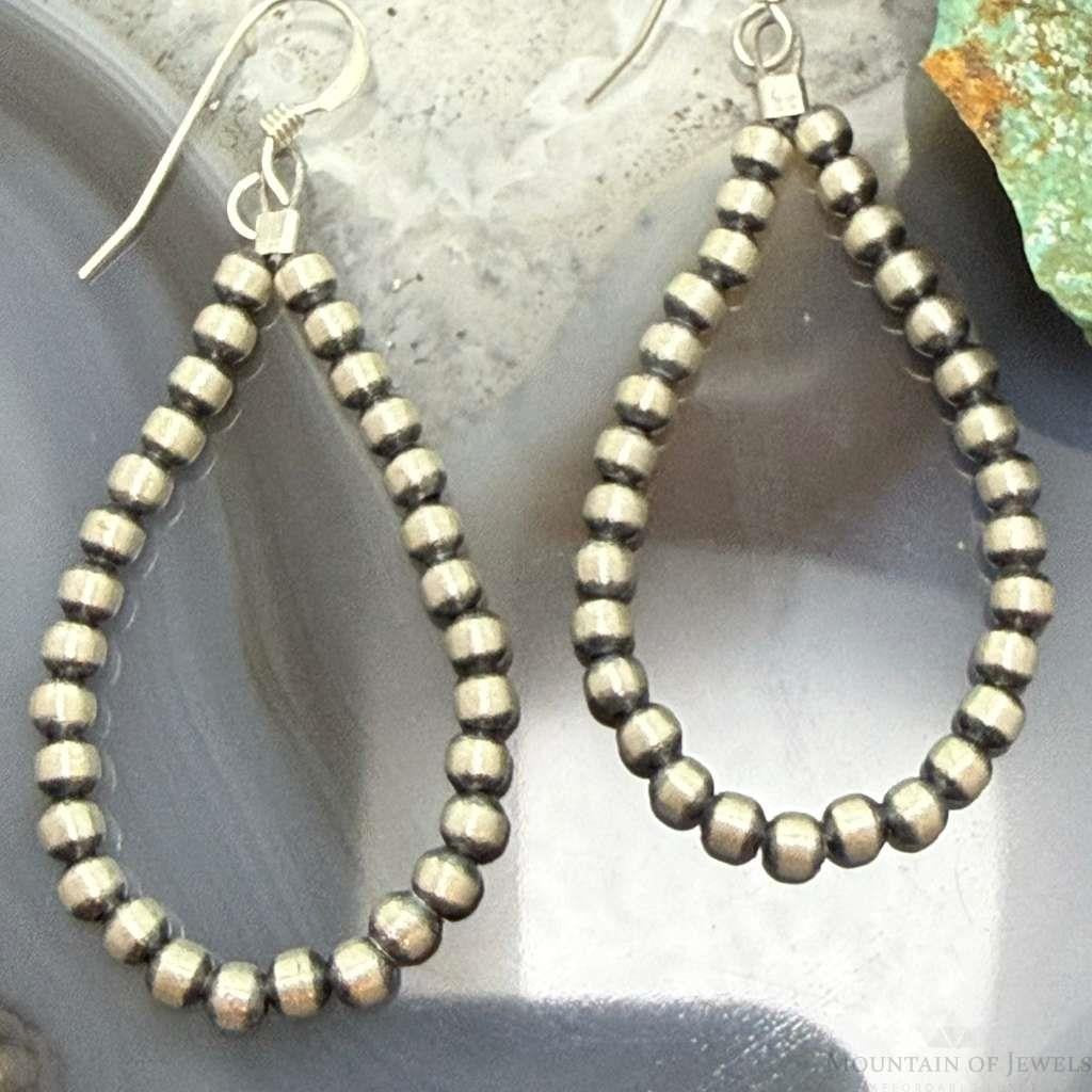 Sterling Silver Southwestern Style 3mm Navajo Pearl Bead Hoop Earrings For Women