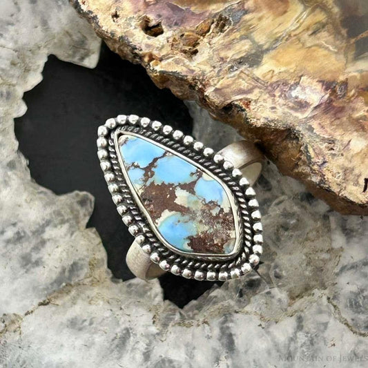 Sterling Silver Southwestern Style Teardrop Golden Hill Turquoise Adjustable Ring For Women
