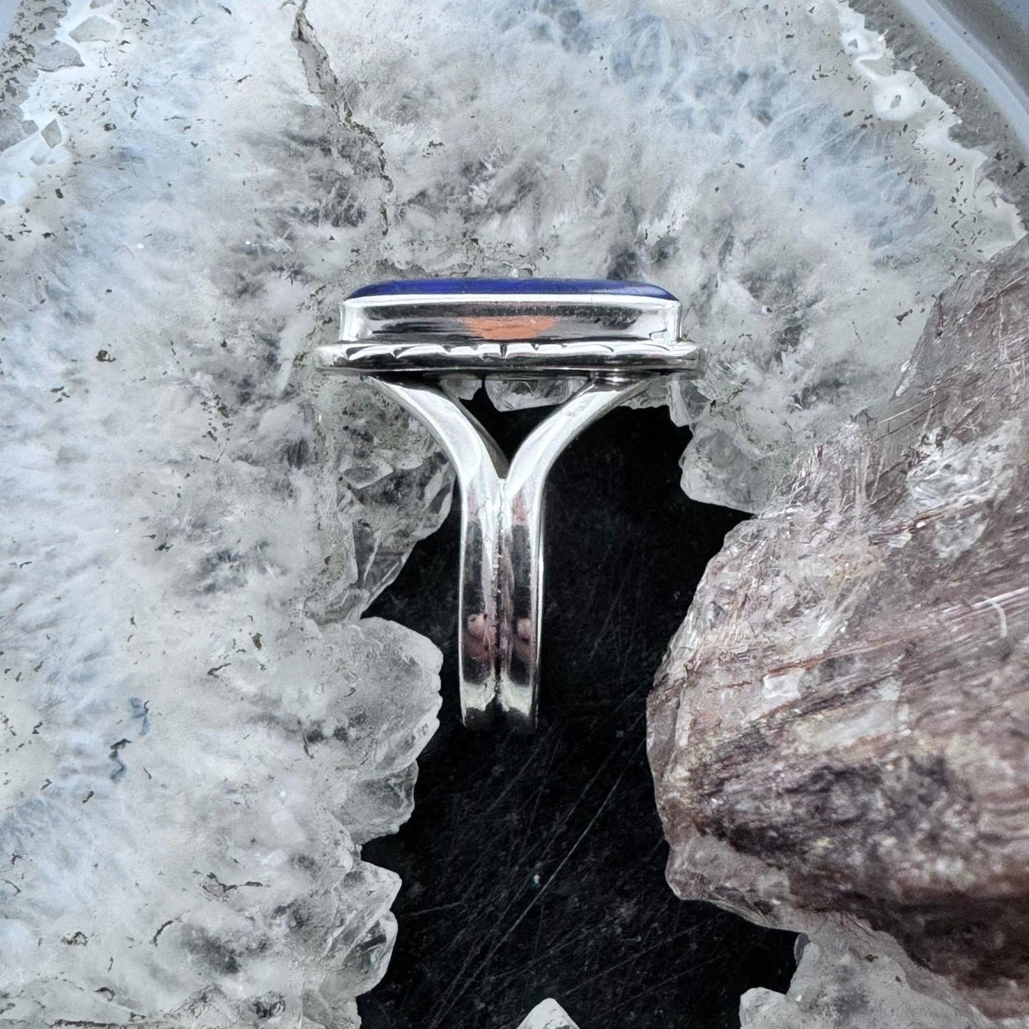 Native American Sterling Silver Lapis Bar Ring Size 6.25 For Women