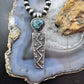 Cheyenne Custer Navajo Native American Sterling Silver & Turquoise Maiden Tufa Cast Unisex Pendant