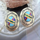 Signed Native American Sterling Silver Multi Stone Inlay Post Earrings For Women