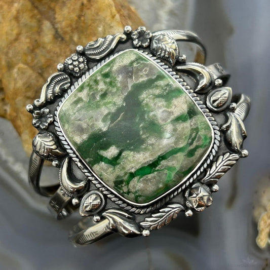 Sterling Silver Southwestern Style Square Variscite Decorated Bracelet For Women