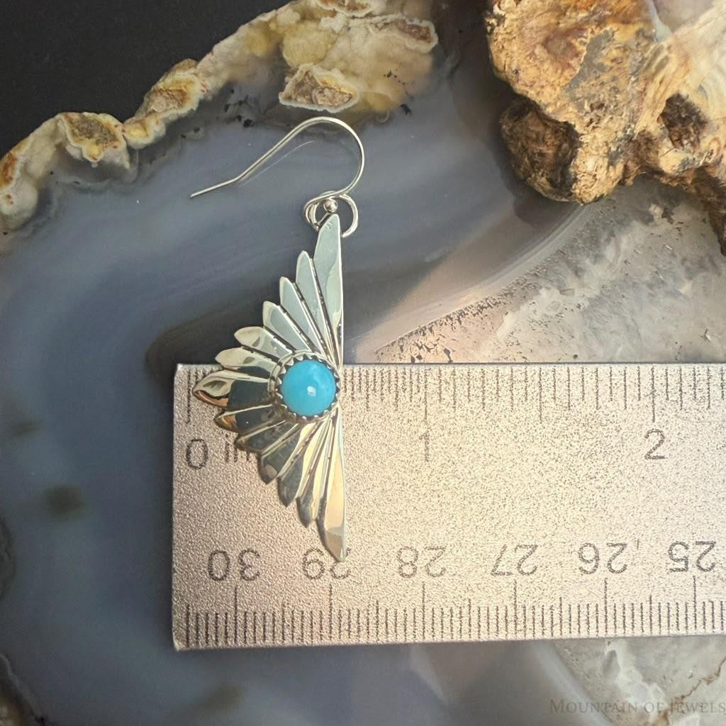 Michael Nez Navajo Sterling Silver Rounded Turquoise Cloud Dangle Earrings For Women