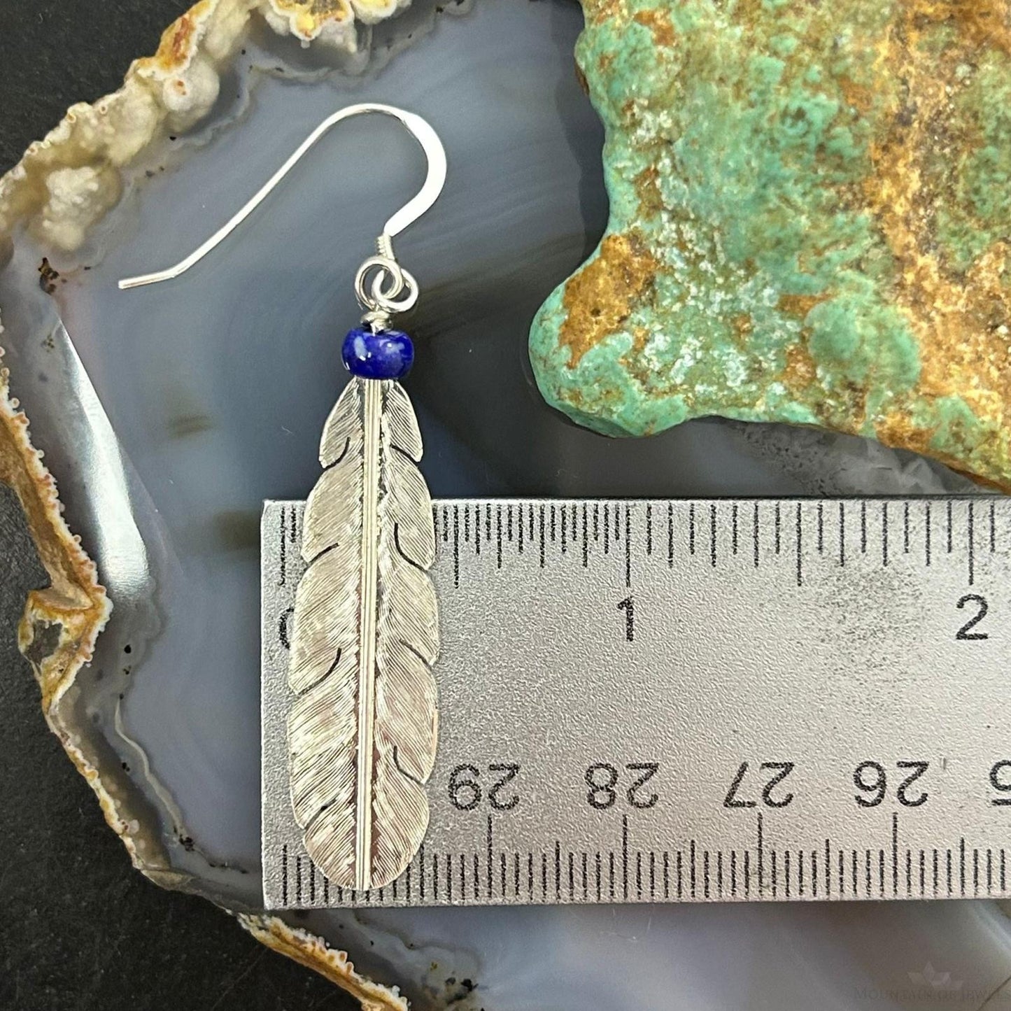 Anthony Gatewood Sterling Silver & Lapis Bead Feather Dangle Earrings For Women