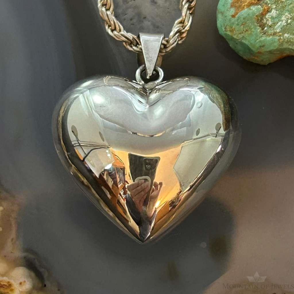 Sterling Silver Puff Heart Pendant For Women