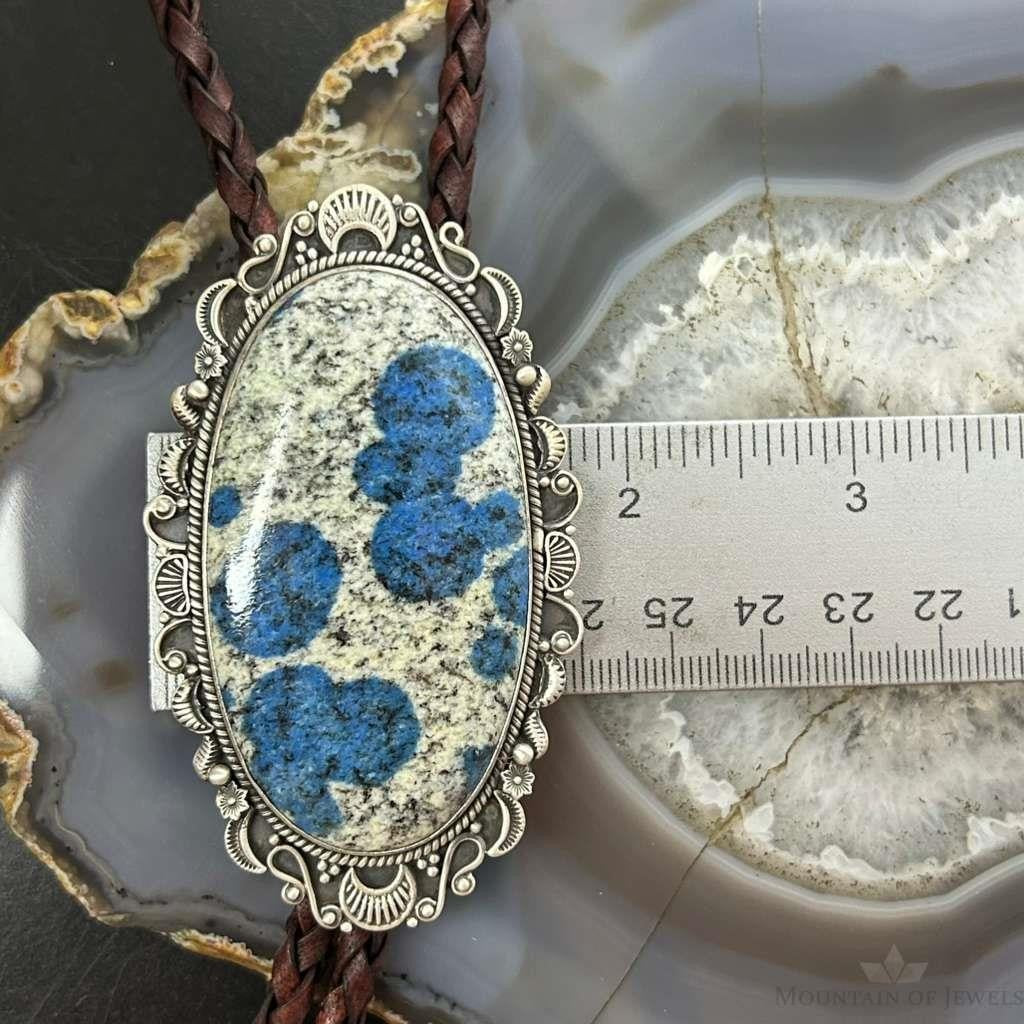 Sterling  Silver Southwestern Style Large Oval K2 Jasper Decorated Bolo Tie For Men