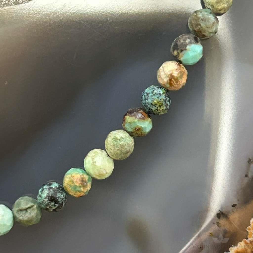 Sterling Silver 4mm Faceted Hubei Turquoise Beads 18" Necklace For Women