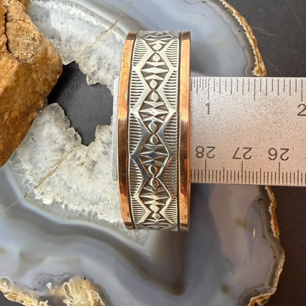 Wylie Secatero Navajo Sterling Silver & Copper Stamped Bracelet For Women #4