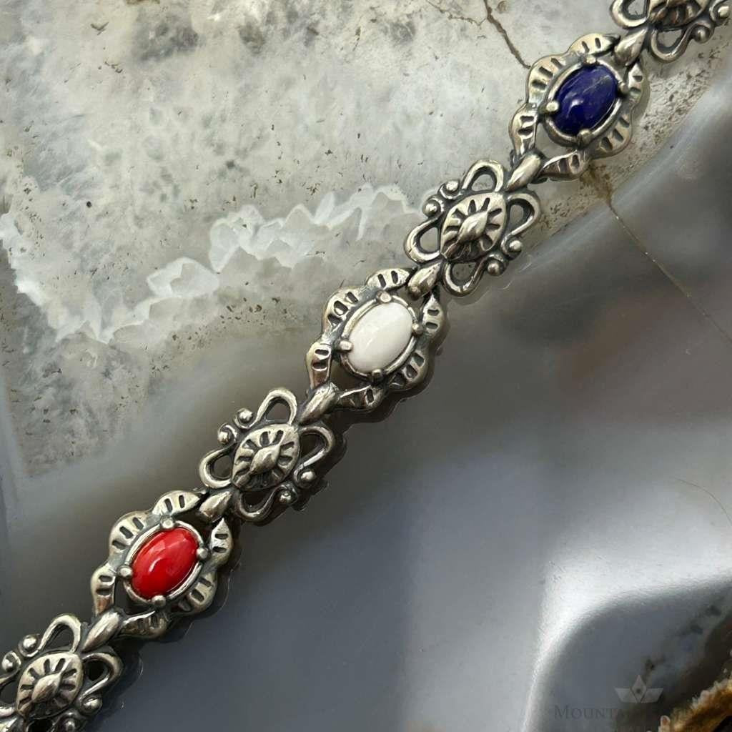 Carolyn Pollack Sterling Oval Lapis, Coral, White Jasper Link Bracelet For Women