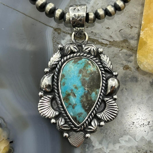 Sterling Silver Southwestern Style Teardrop Turquoise Pendant For Women #8