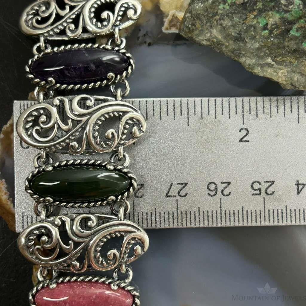 Carolyn Pollack Sterling Silver Multi-Stone Link Fold-Over Bracelet For Women