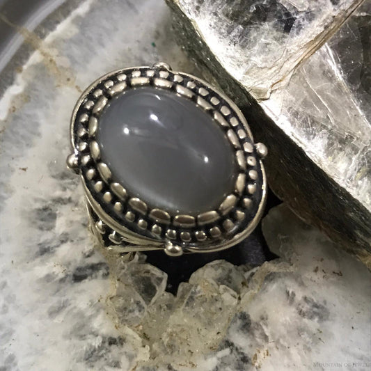 Carolyn Pollack Sterling Silver Oval Gray Agate Decorated Ring Size 9 For Women