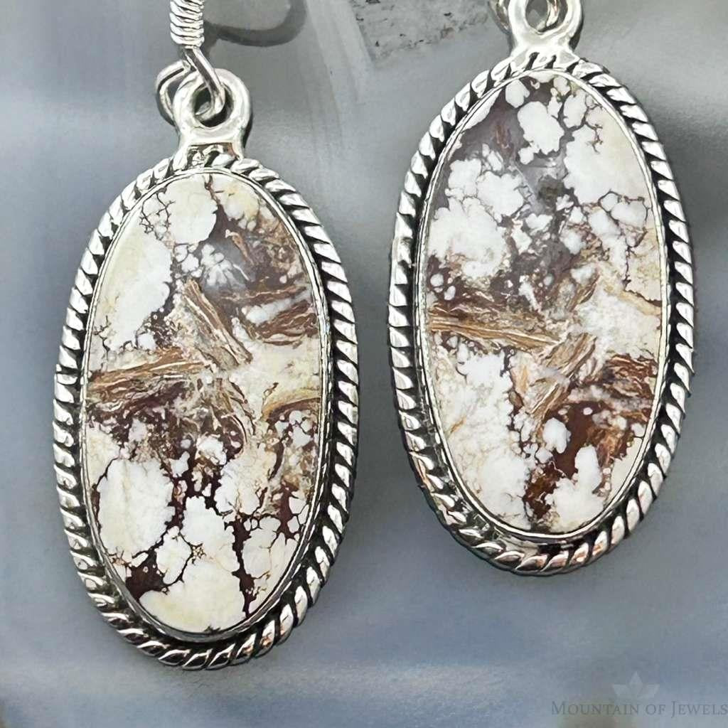 Sterling Silver Southwestern Style Oval Wild Horse Dangle Earrings For Women #1