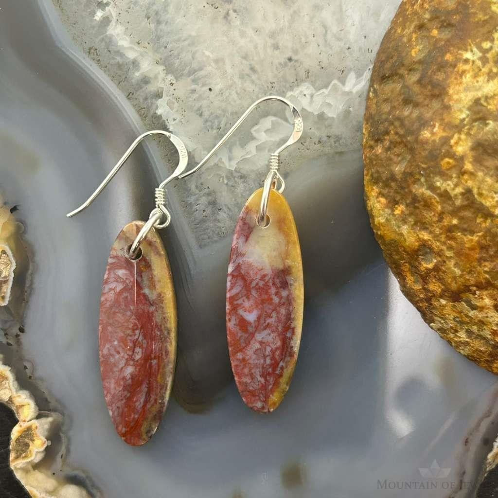 Sterling Silver Oval Plum Moss Agate Slab Dangle Earrings For Women #533