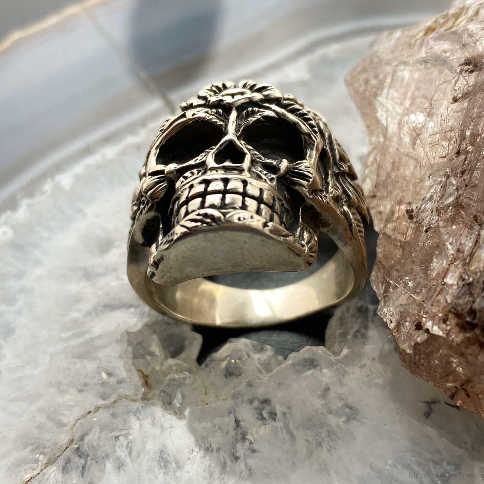 Handmade outlets silver skull & flower ring