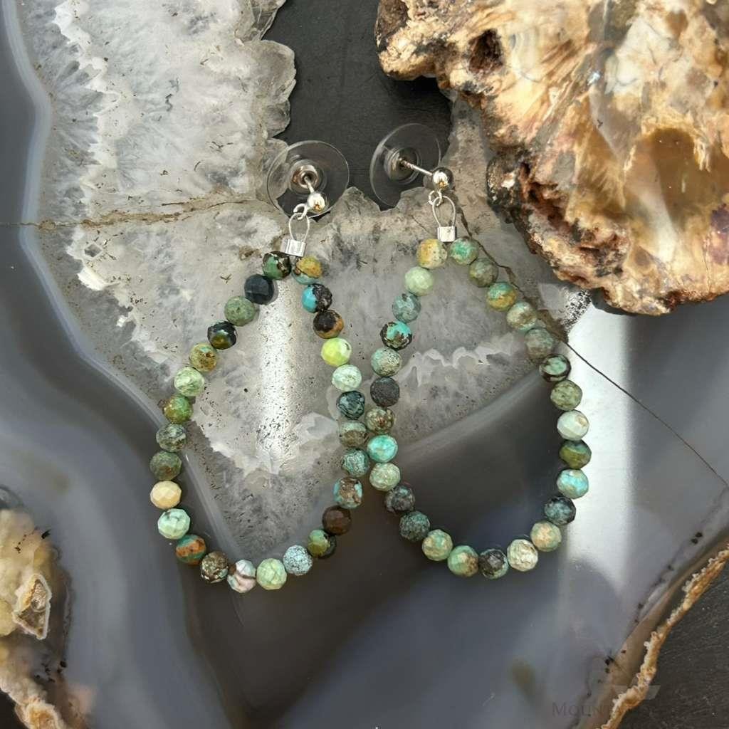 Sterling Silver Faceted Hubei Turquoise Beads Hoop Earrings For Women