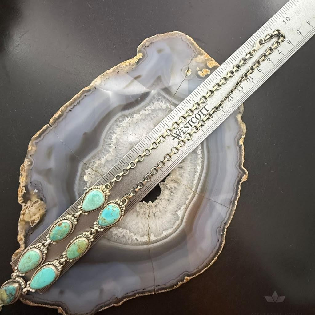 Sterling Silver Southwestern Style 13 Royston Turquoise Lariat 26" Necklace For Women