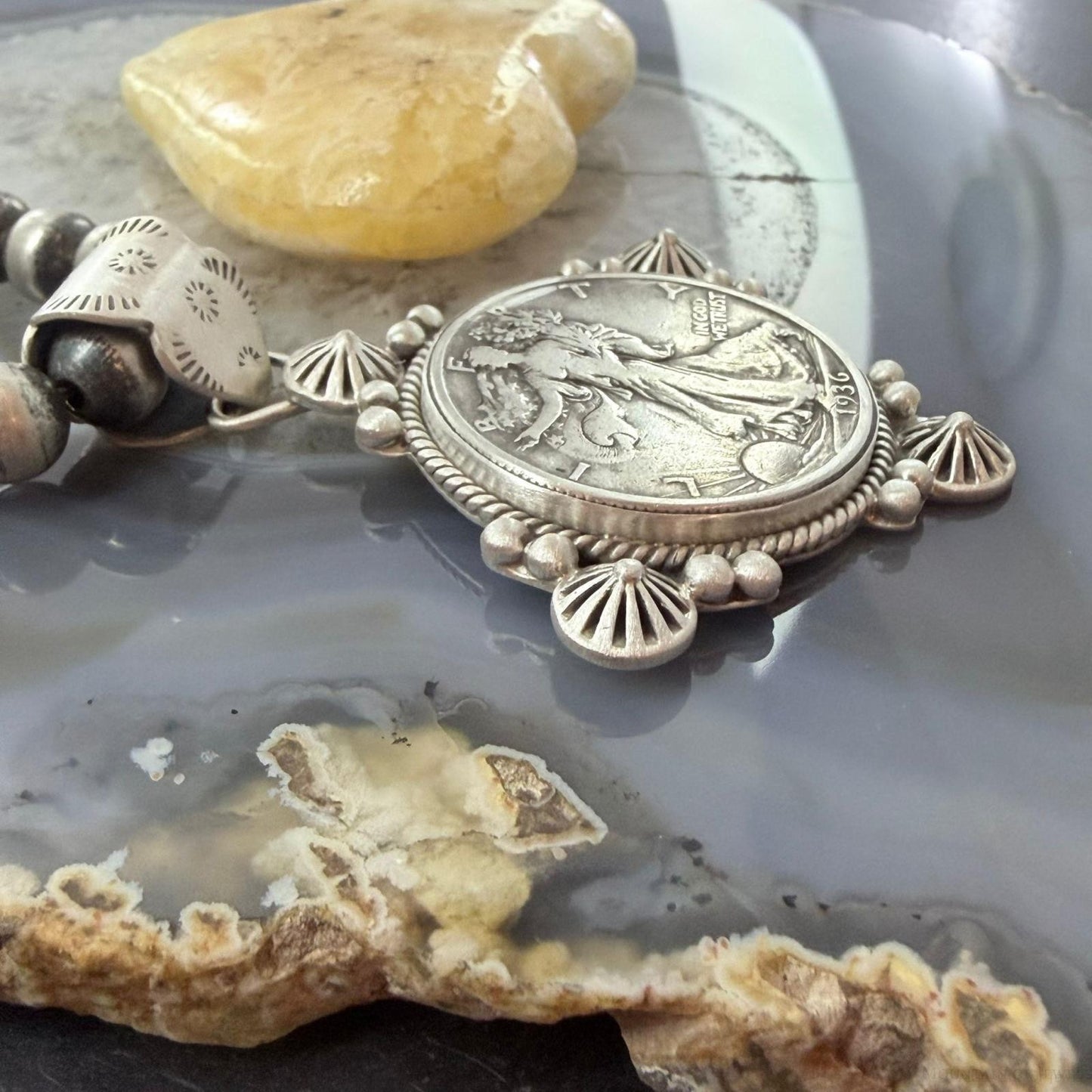 1936 Genuine 90% Silver US Walking Liberty Half Dollar Decorated Unisex Pendant