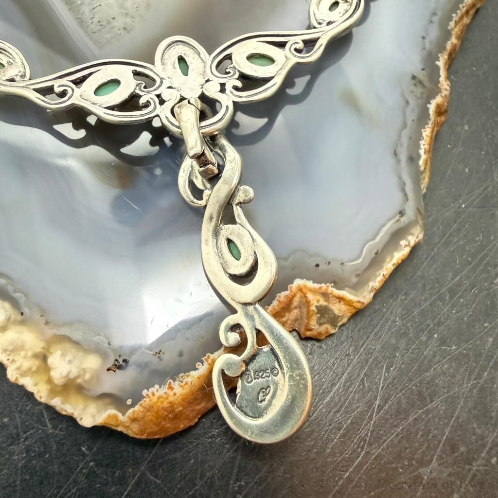 Carolyn Pollack Sterling Silver Round & Oval Variscite w/Enhancer Swirl Necklace For Women