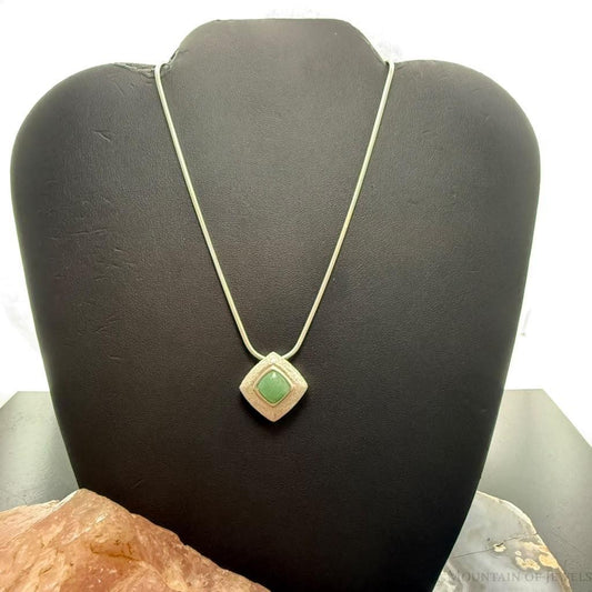 Carolyn Pollack Sterling Square Variscite Pendant 16"-18" Snake Chain Necklace For Women