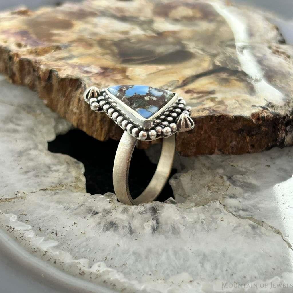 Sterling Silver Southwestern Style Triangle Golden Hill Turquoise Adjustable Ring For Women