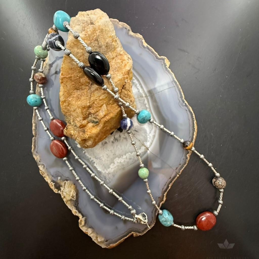 Carolyn Pollack Sterling Silver Multistone Beads 36" Necklace For Women