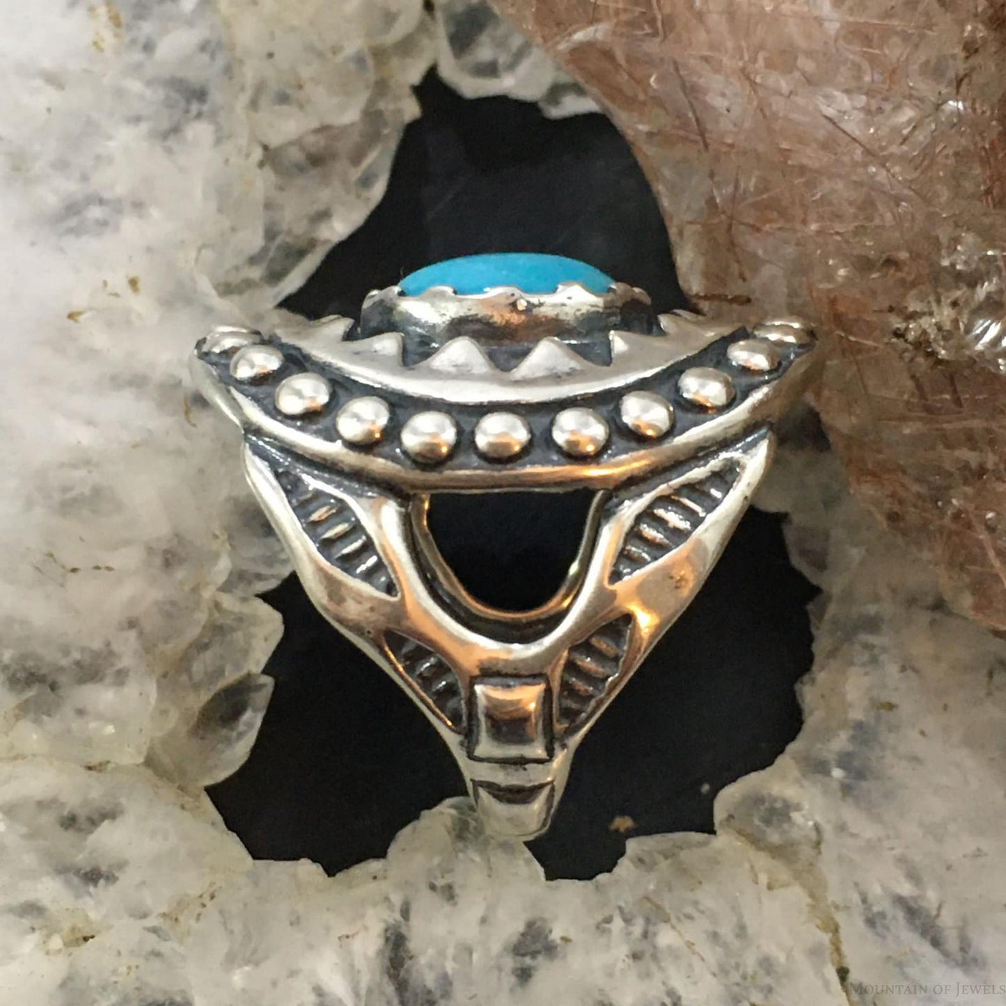 Carolyn Pollack Vintage Southwestern Style Sterling Oval Blue Turquoise Decorated Ring For Women