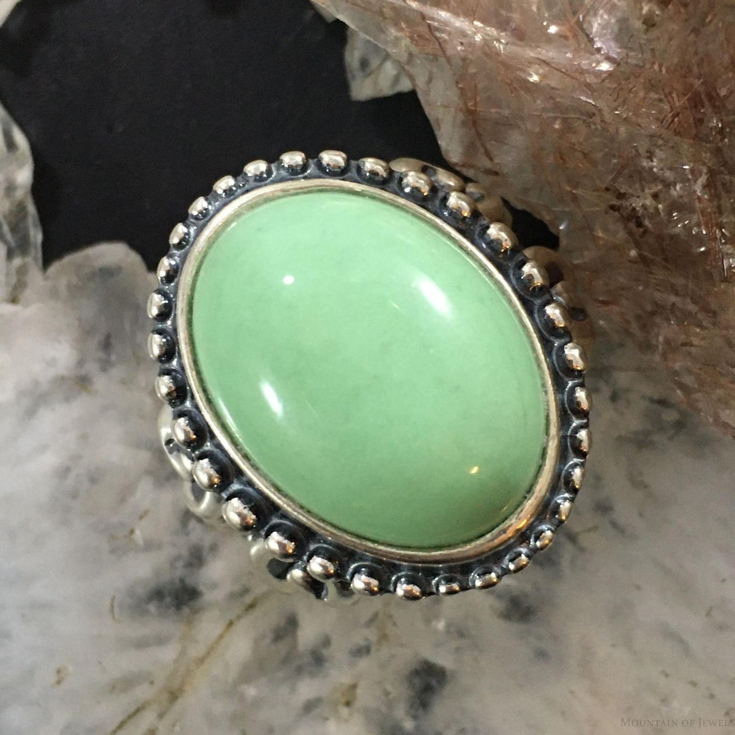 Carolyn Pollack Southwestern Style Sterling Silver Oval Variscite Decorated Ring For Women