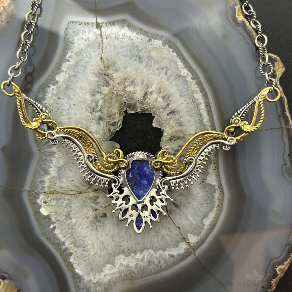Carolyn Pollack Sterling Silver & Brass Lapis Decorated 15" Necklace For Women