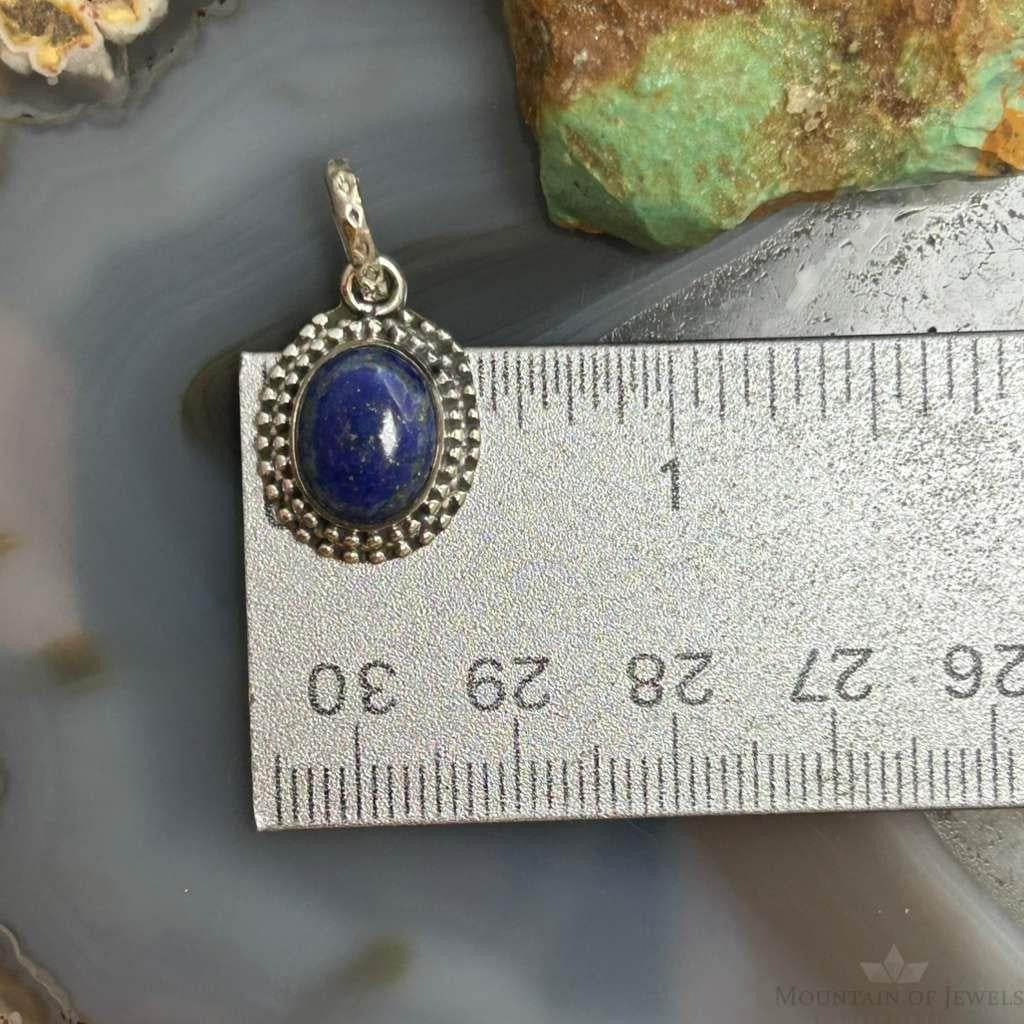Sterling Silver Southwestern Style Oval Lapis Decorated Charm/Pendant For Women