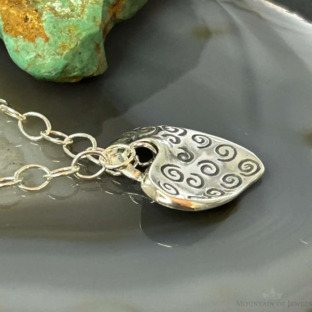 Carolyn Pollack Sterling Silver Swirl Decorated Heart Pendant with 16" Necklace