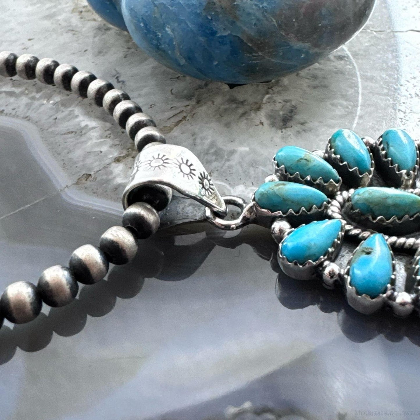 Sterling Silver Southwestern Style Turquoise Decorated Cluster Pendant For Women