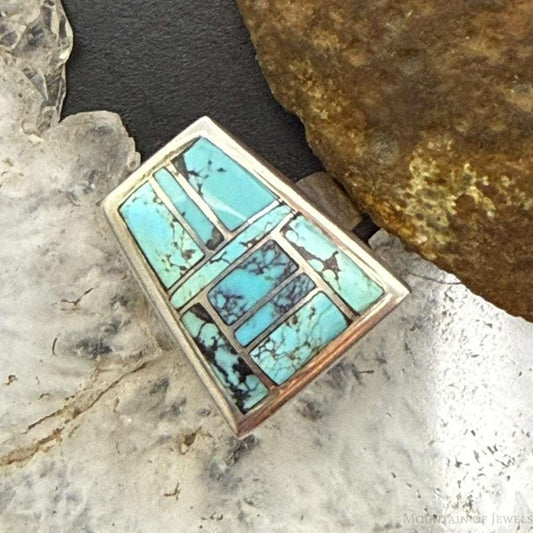 Vinatge Signed Native American Sterling Silver Inlay Turquoise Ring Size 6 For Women
