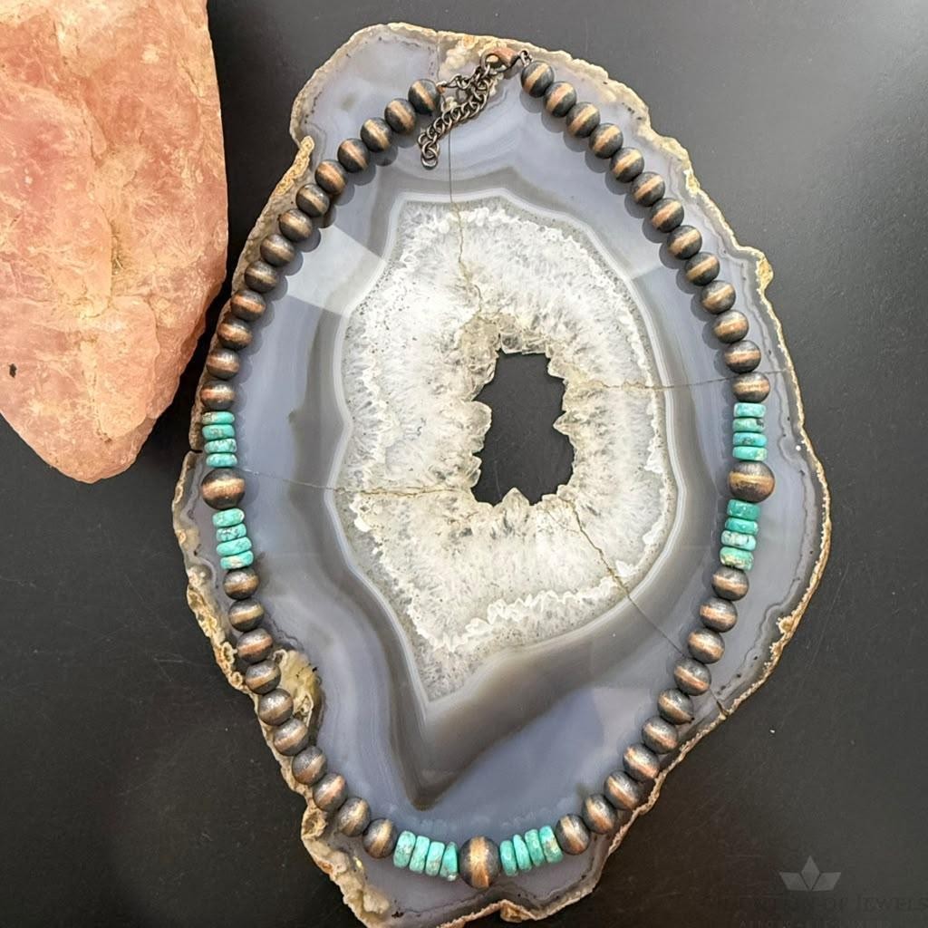 Southwestern Style Copper 8-10mm Navajo Pearl Beades &Turquoise 18"-20" Necklace For Women