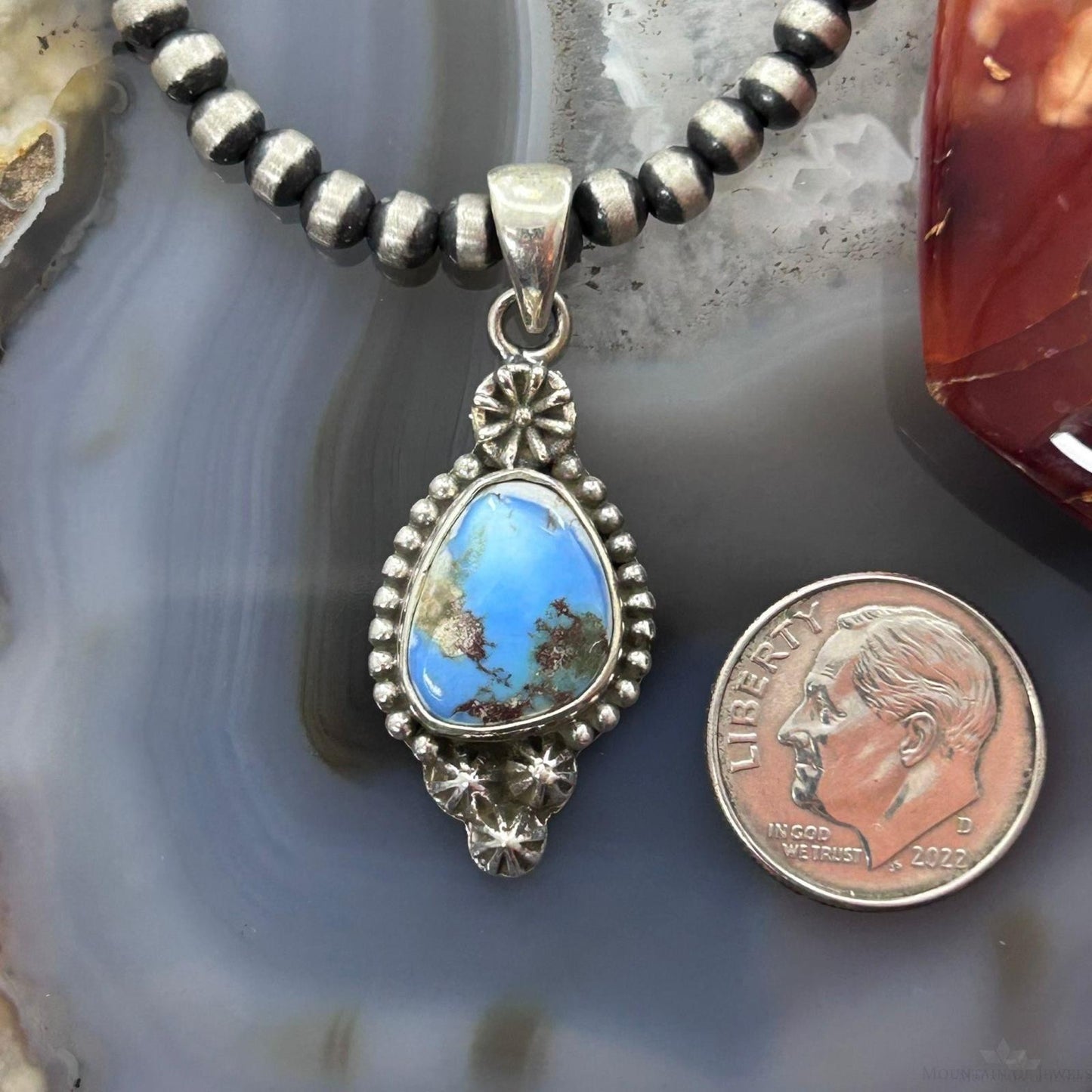 Sterling Silver Southwestern Style Golden Hill Turquoise Decorated Pendant For Women